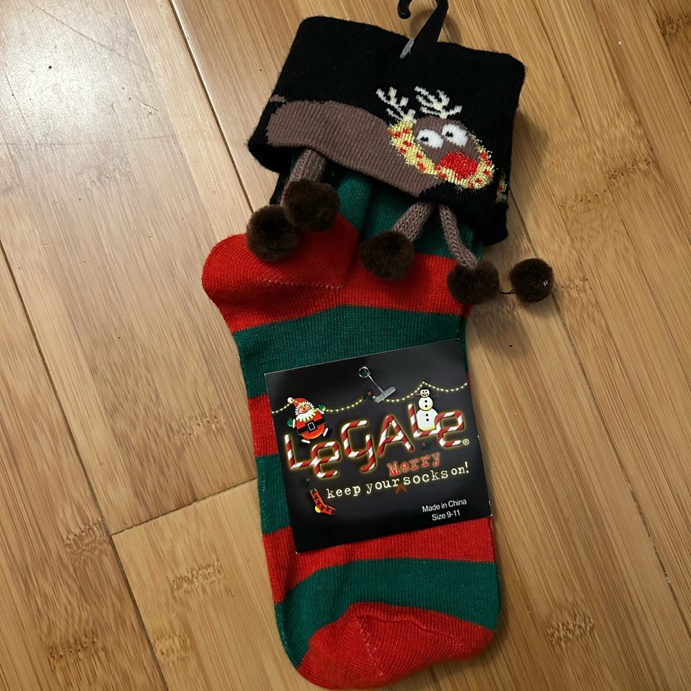 Festive Reindeer Striped Socks